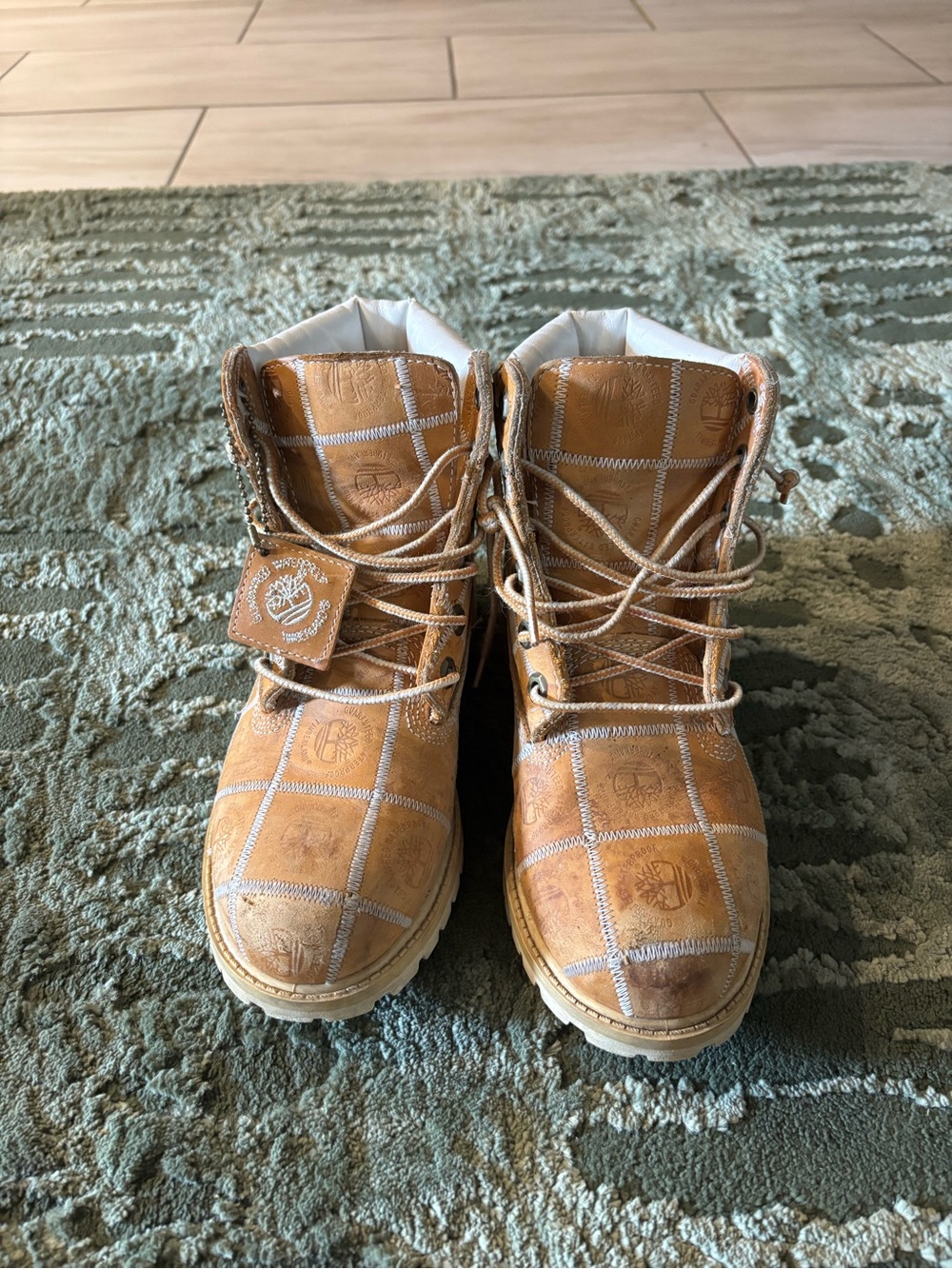 Rare Vintage Y2K Timberland 6" Grid Patchwork Boots Wheat